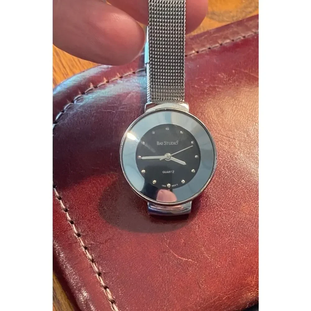 Women's Bay Studio Watch, Silver Tone with Black Face, New Battery